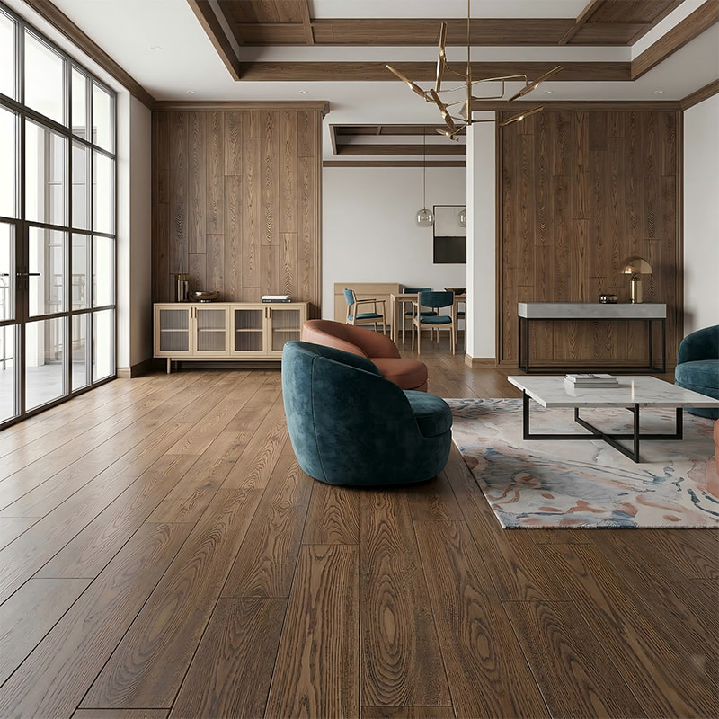 Flooring Adhmaid Soladach Lacraithe UV Fuinseoige Bán Dorcha Donn